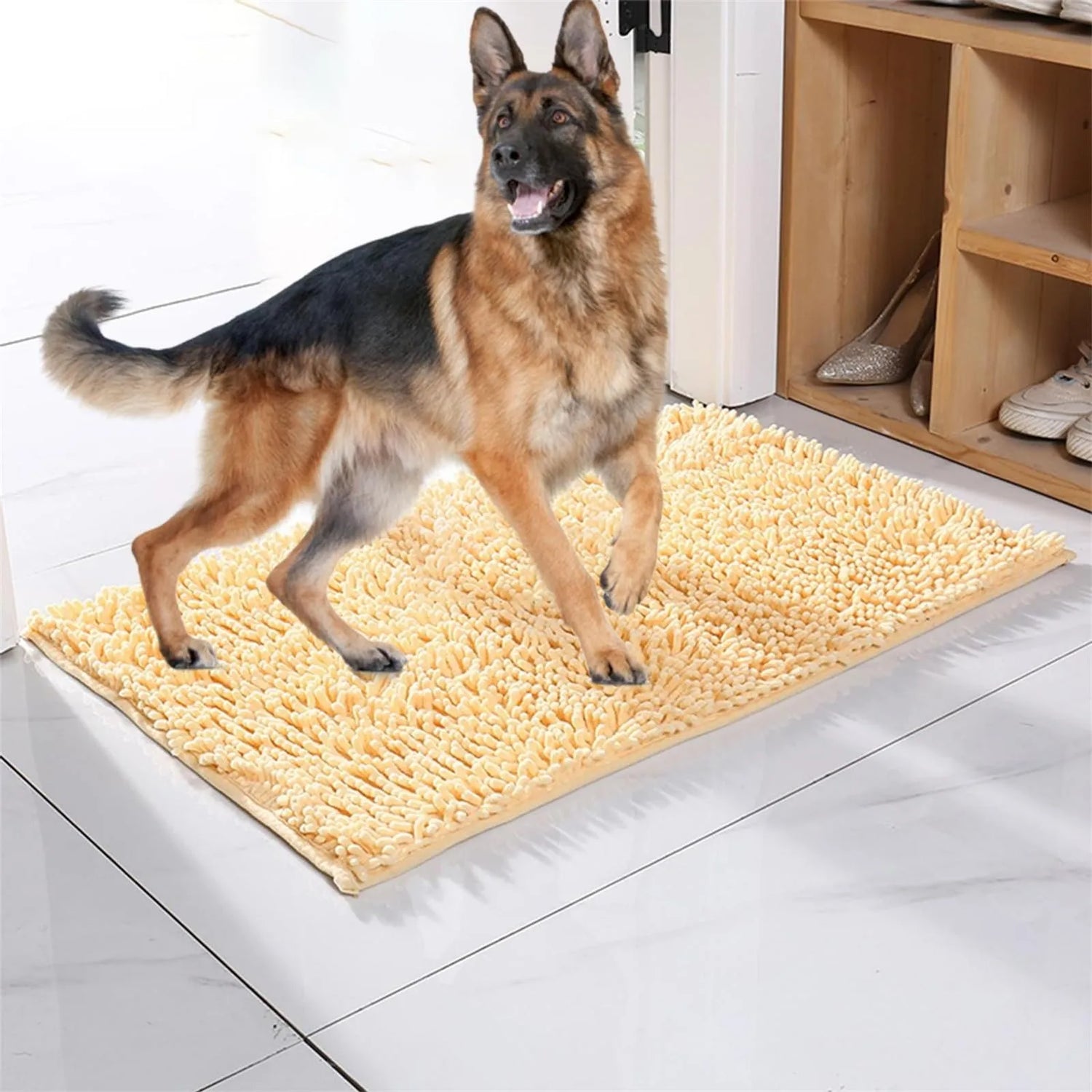 Dog Door Mat For Muddy Paw Absorbs Moisture And Dirt Absorbent Non-Slip Washable Mat Quick Dry Microfiber Mud Mat For Dogs with German shepherd.