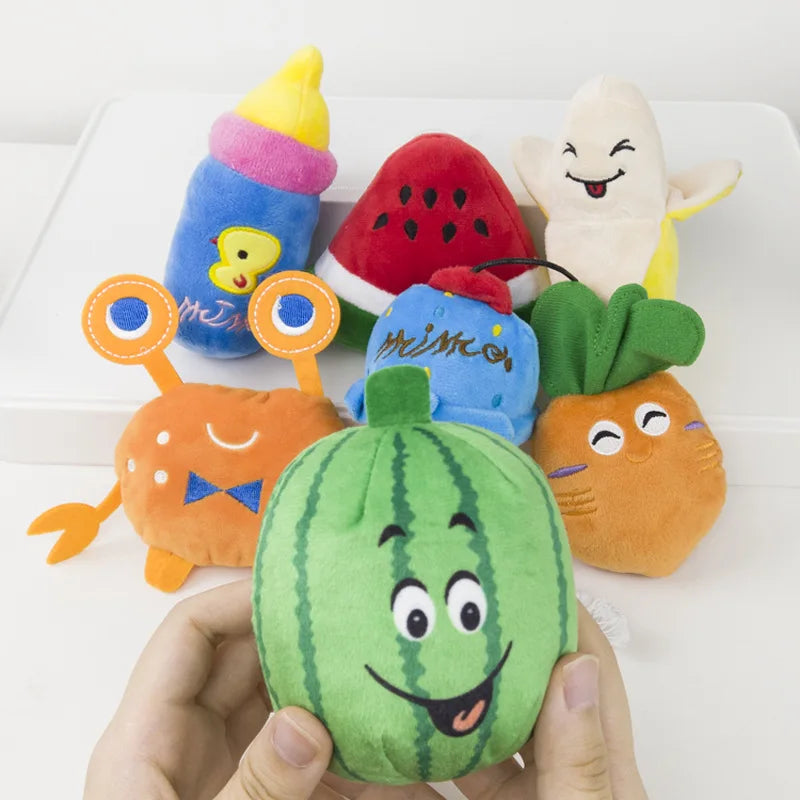 plush squeaky dog chew toy fruit-shaped puppy chew toys set for small and medium dogs