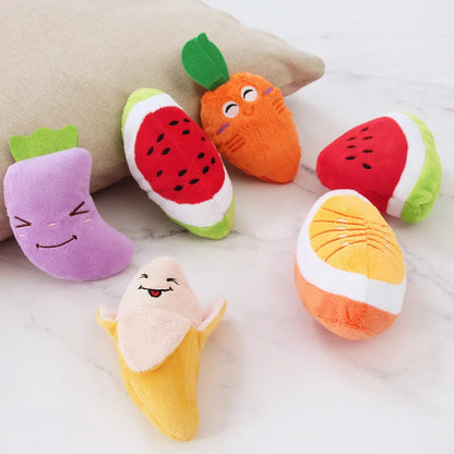 plush squeaky dog chew toy fruit-shaped pet toys for small dogs, bite resistant stuffed chew toys
