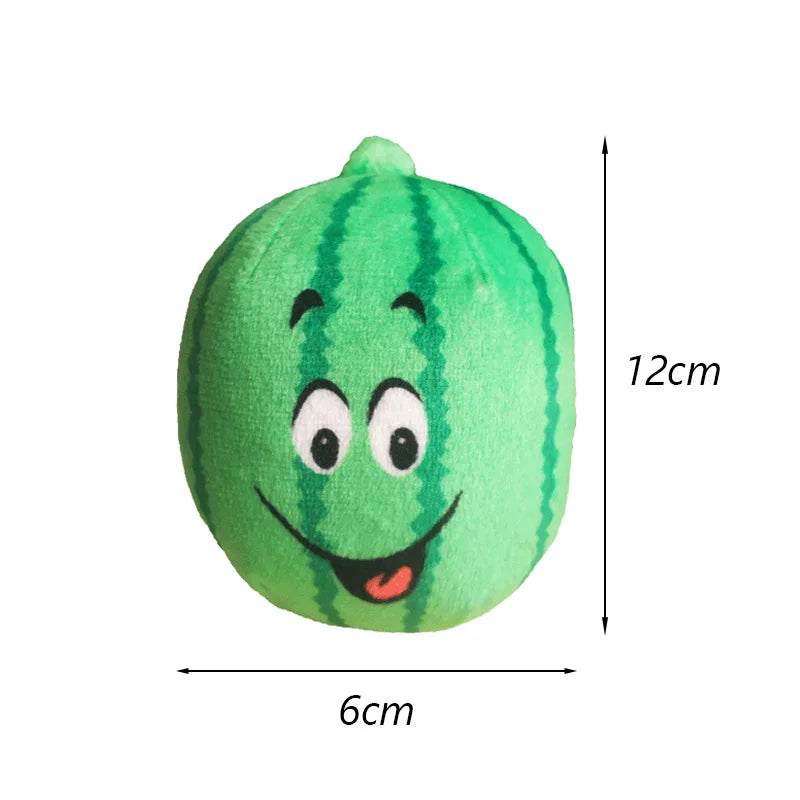 Smiley watermelon plush squeaky dog chew toy, green fleece, 12cm x 6cm, ships from China Mainland