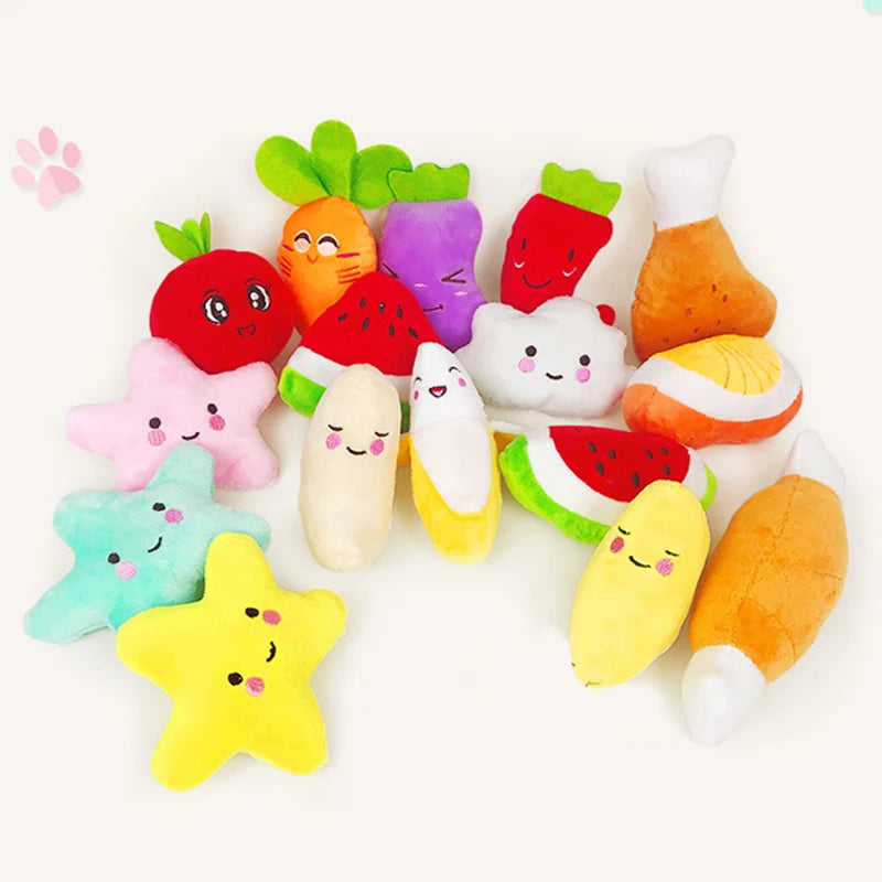 plush squeaky dog chew toy fruit-shaped pet toys for small and medium dogs, bite resistant soft chew toy