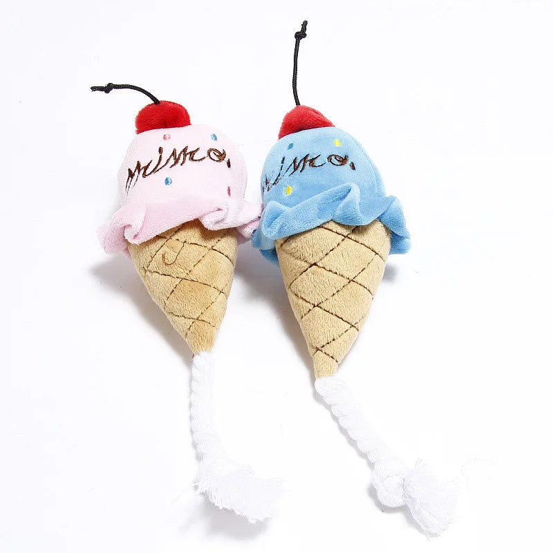 plush squeaky dog chew toy ice cream cone pet toy for small and medium dogs, bite resistant plush play accessory