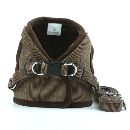 adjustable cat and small dog harness and leash set brown mesh vest with buckle closure, reflective trim, size S