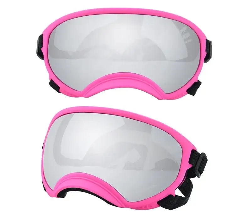 Pink and silver adjustable dog goggles with anti-UV, windproof, dustproof, impact-resistant breathable fit for small and large dogs