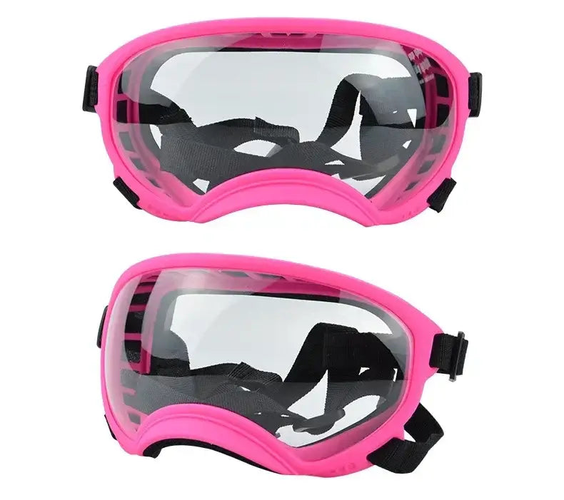 Pink and transparent adjustable dog goggles for small and large dogs, anti-UV, wind and dust proof with strong impact resistance