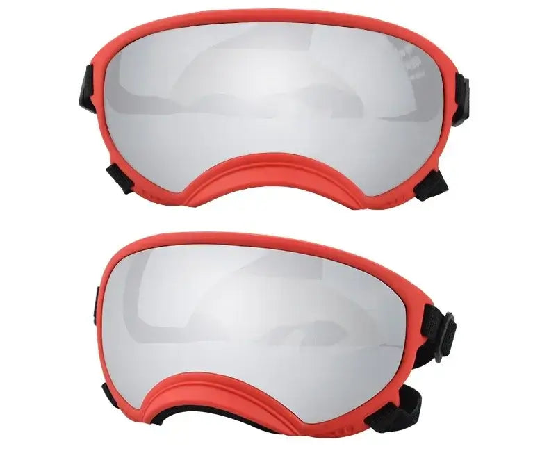 Red and silver adjustable dog goggles with anti-UV, wind and dust protection, breathable strong impact resistance dog sunglasses for pets