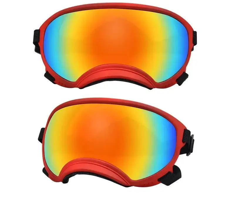 Red adjustable dog goggles with anti-UV, wind and dust protection, breathable strong impact resistance pet sunglasses for dogs