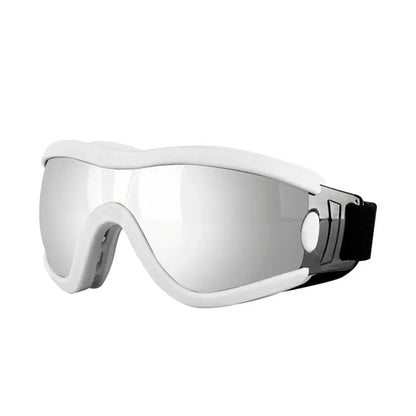 White style D dog sunglasses with adjustable strap, windproof UV-resistant anti-fog waterproof pet glasses for all seasons
