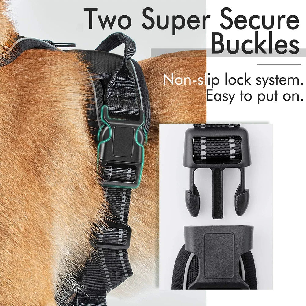 Dog Harness No-Pull Service Vest with Reflective Adjustable Soft Padded Comfortable for Outdoor Easy Walking No Choke for Pets - two secure buckles