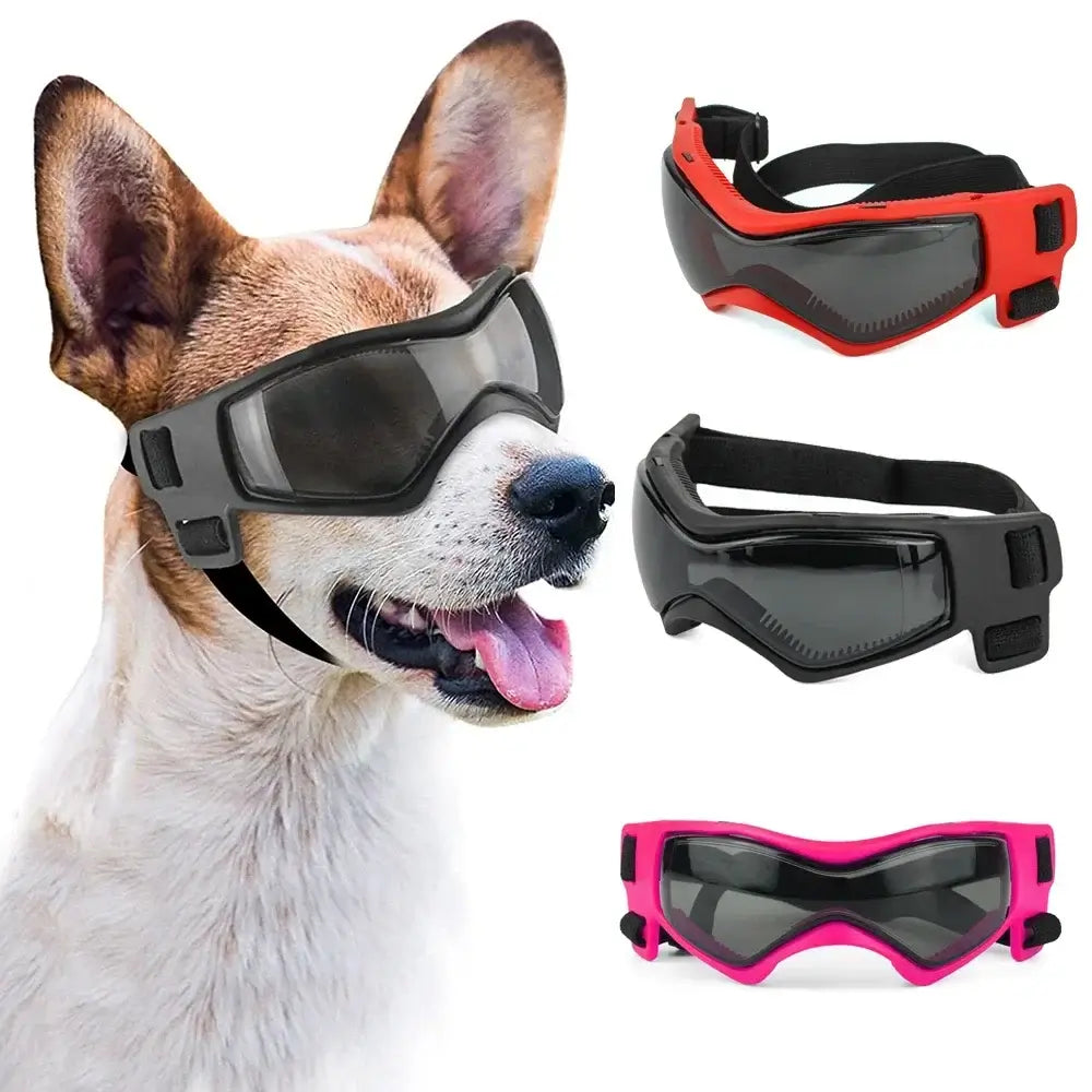 adjustable dog sunglasses for small breeds, soft UV protection pet goggles for outdoor riding and driving