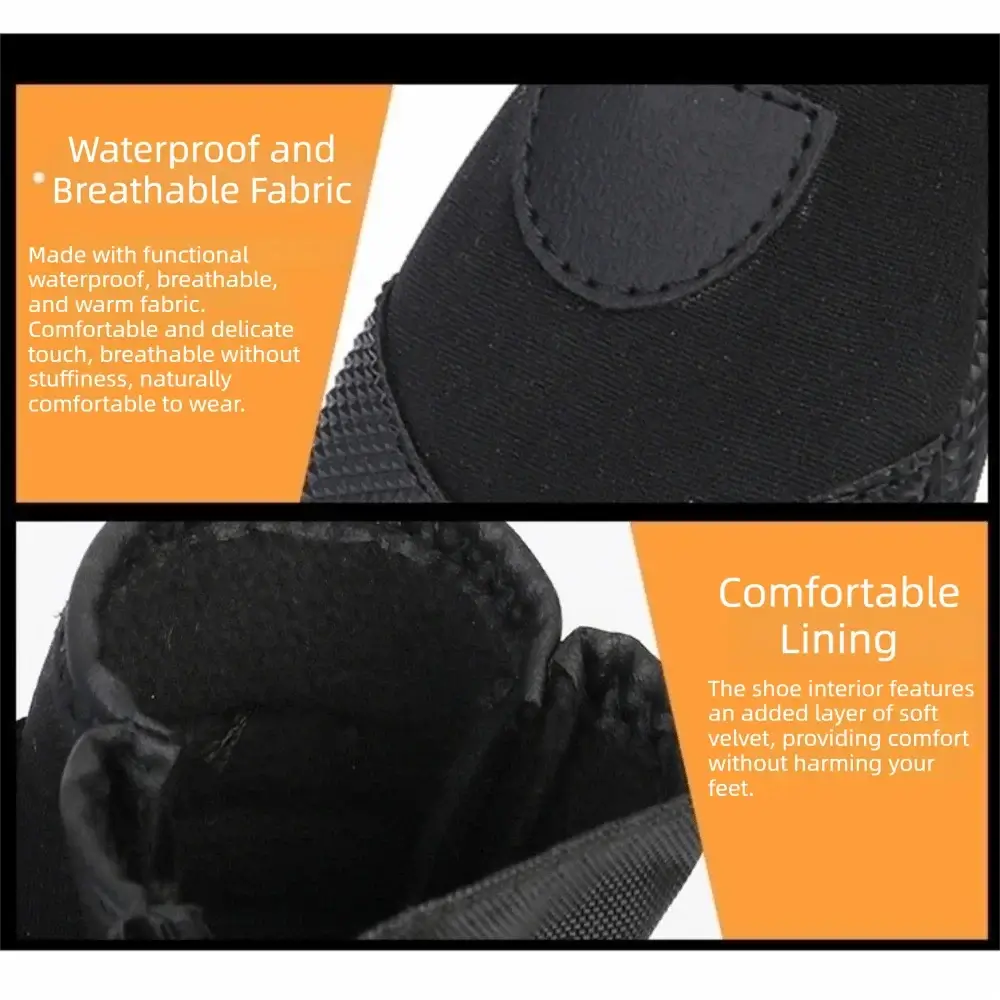 Close-up of adjustable waterproof dog boots showcasing waterproof fabric and comfortable lining.