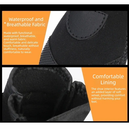 Close-up of adjustable waterproof dog boots showcasing waterproof fabric and comfortable lining.