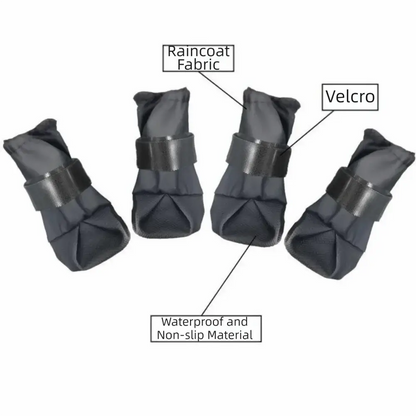 4PCS/SET adjustable waterproof dog boots made of raincoat fabric with Velcro and waterproof non-slip material.