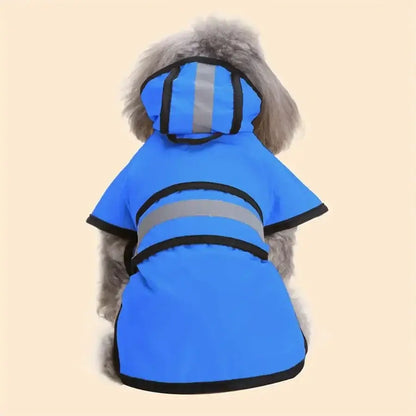 adjustable waterproof dog raincoat for dogs, blue hooded pet rain jacket with reflective stripes