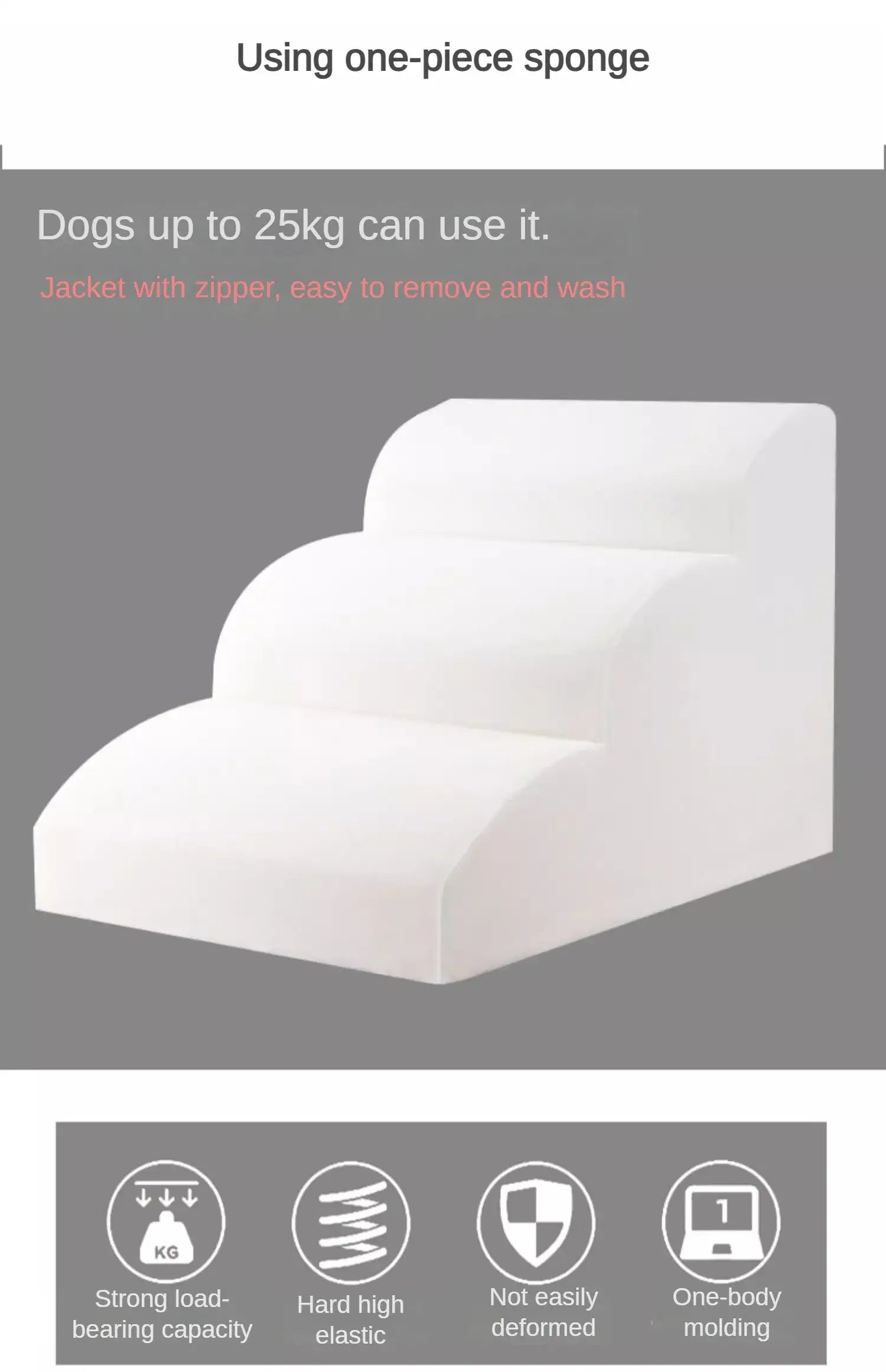 Anti-slip dog stairs for small dogs with zipper, easy to wash and supports dogs up to 25kg.