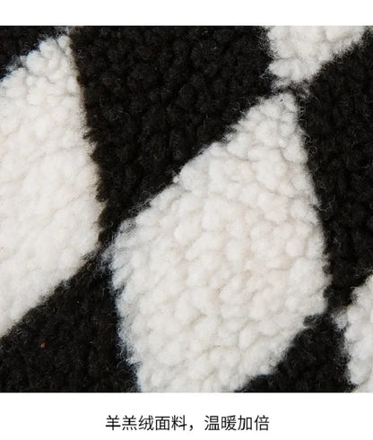 large dog fleece coat with black and white plaid fleece fabric for warm autumn and winter pet comfort