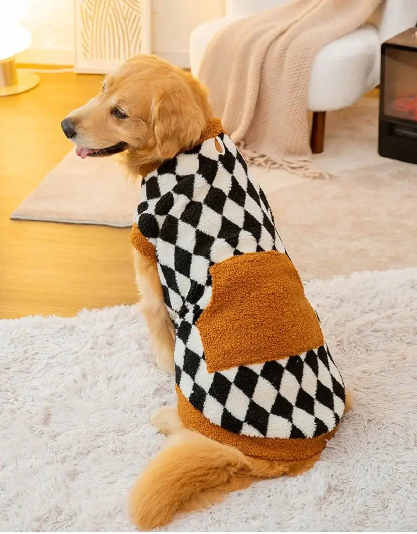 large dog fleece coat for big dogs, plaid warm vest hoodie for autumn and winter, comfortable pet dog apparel