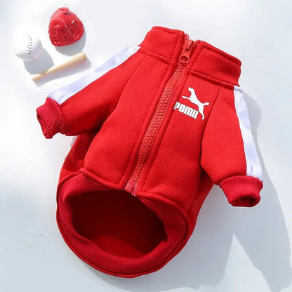 Red baseball dog jacket for small and medium dogs, warm polyester sweatshirt coat for French Bulldog, Chihuahua, and Pug