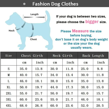 Baseball dog jacket size chart for small and medium dogs, showing chest, neck, and back length measurements