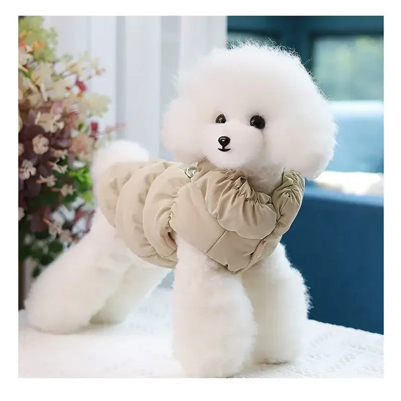 Khaki cotton dog jacket with warm straps for medium dogs, two-legged autumn-winter pet clothing