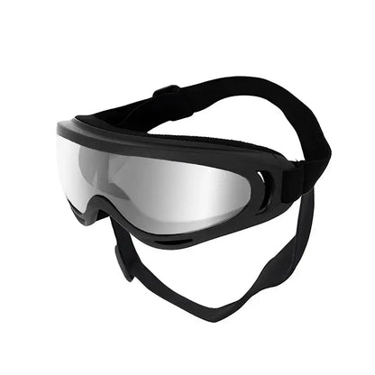 dog sunglasses with silver lenses, adjustable black UV protection goggles for pets with soft PVC frame