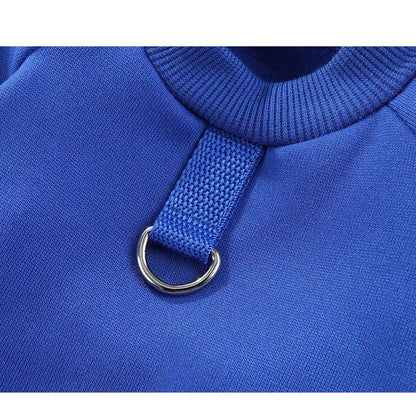 dog winter hoodie blue pet sweatshirt with durable leash ring for small dogs and puppies