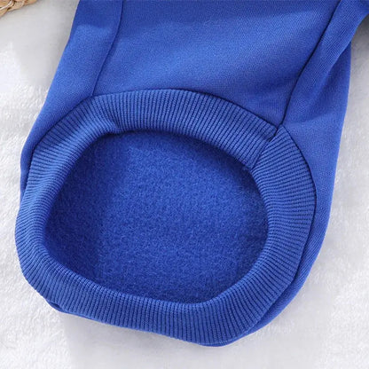 Blue dog winter hoodie sweater for small dogs, warm pullover pet clothing, dog winter hoodie