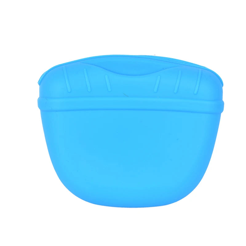 The New Pet Dog Puppy Treat Bag Pouch Walk Obedience Training Reward Biscuit in blue silicone color.