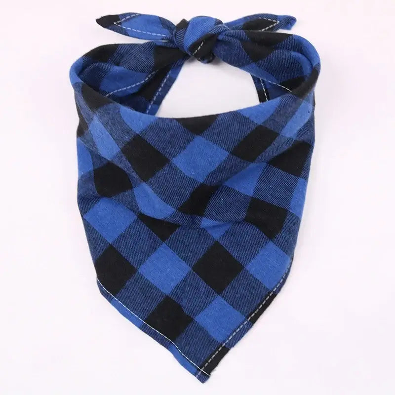 plaid cotton dog bandana blue washable triangular scarf for dogs and cats
