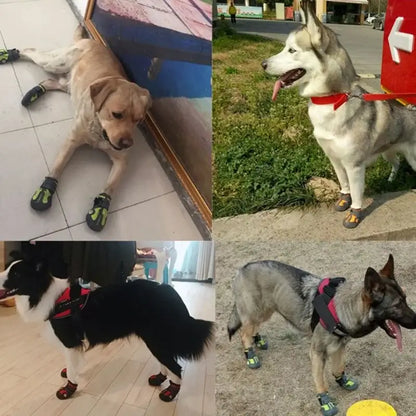 Waterproof dog boots for small, medium, and large dogs, featuring reflective anti-slip shoes for outdoor protection