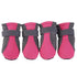 Breathable waterproof dog shoes in rose red and gray, perfect for outdoor walks and nighttime safety for small-medium dogs.
