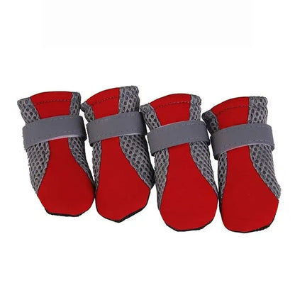Breathable waterproof dog shoes in red and gray for small to medium dogs, ideal for outdoor walking.