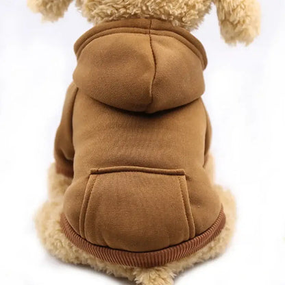 dog winter coat coffee fleece hooded jacket for dogs and cats, warm Chihuahua pet outfit for cold weather