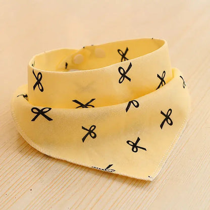christmas dog bandana yellow cotton pet scarf with black bow print, soft durable triangular bib for dogs and cats