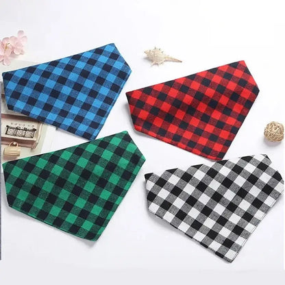red black plaid dog bandana pet neckerchief scarf for dogs and cats, soft cloth saliva towel