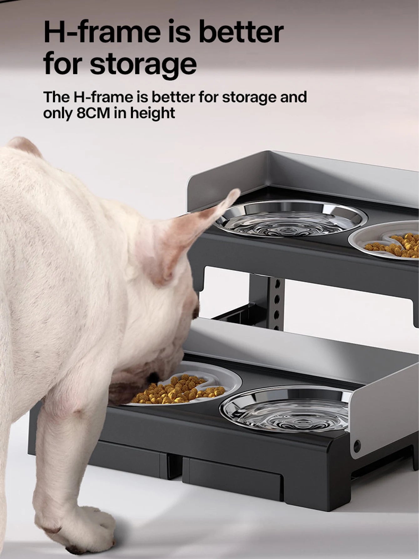 Collapsible Elevated Dog Bowls Adjustable Raised Stand with Double Stainless Steel Food Water Bowls for Small Medium Large Dogs.