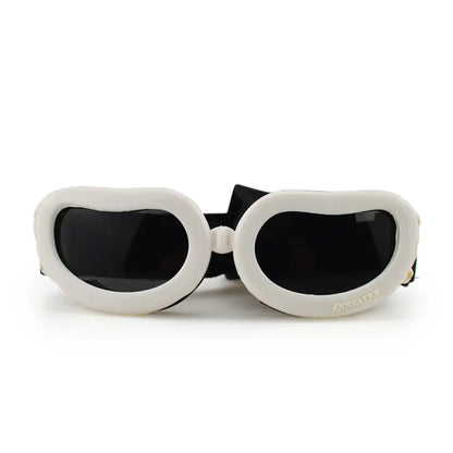 White dog sunglasses for small dogs with adjustable strap, UV wind dust protection pet glasses for small and medium dogs