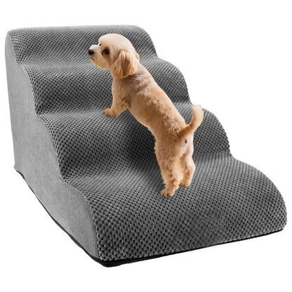 Curved dog stairs ramp designed for small dogs and cats featuring a nonslip surface and sponge filling for safe climbing.