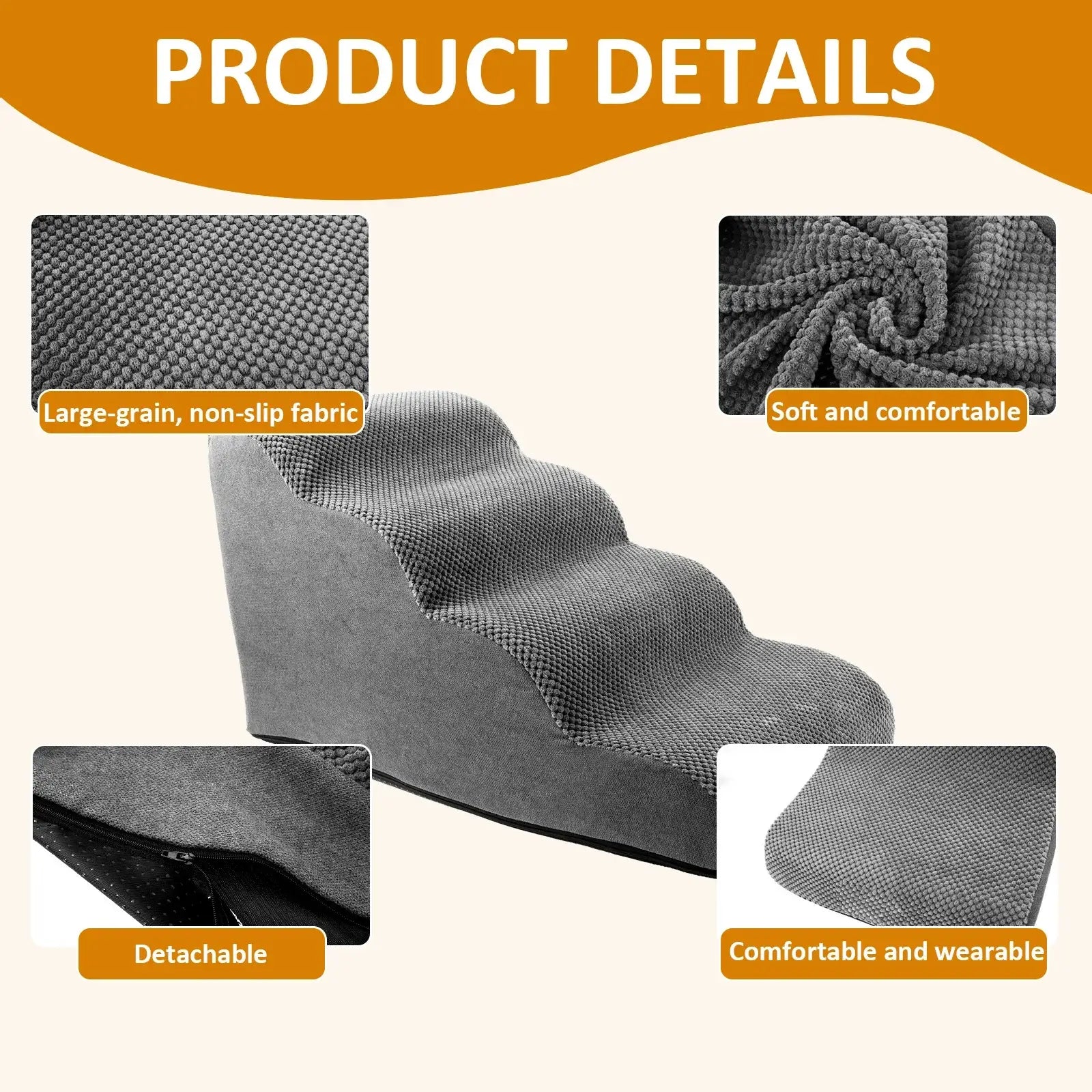 Curved dog stairs ramp with large-grain non-slip fabric, soft and comfortable design, and detachable features.