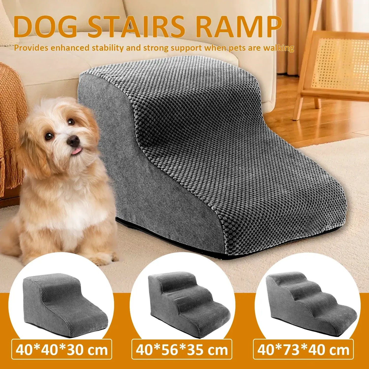 Curved dog stairs ramp designed for small pets, featuring non-slip fabric and enhanced stability for safe climbing.