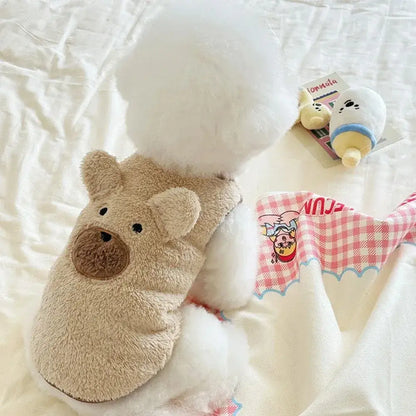 Bear dog sweater vest soft warm fleece plush cartoon design for small dogs and cats winter pet clothes