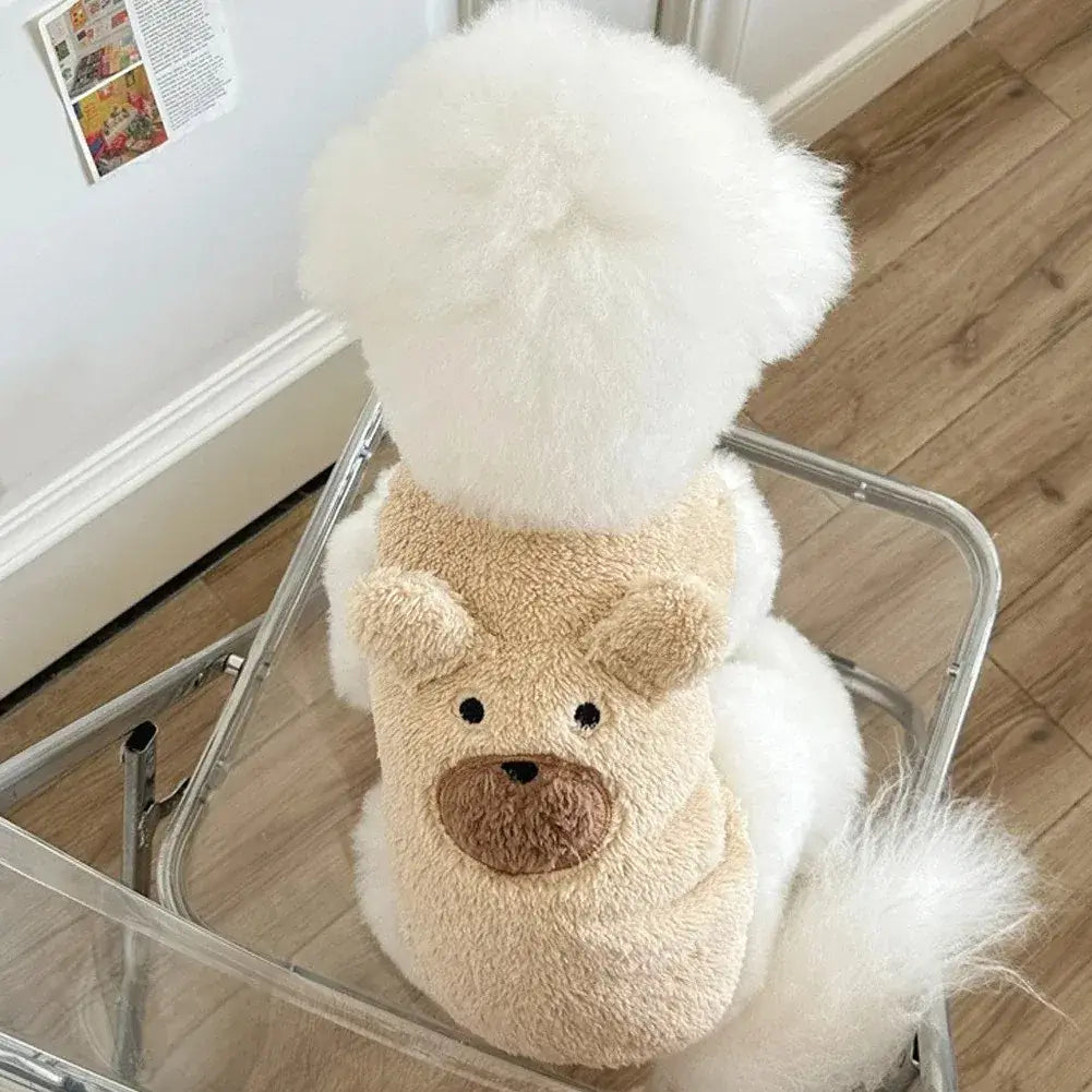 bear dog sweater vest plush cartoon fleece pet clothes for small dogs and cats, soft warm winter autumn wear