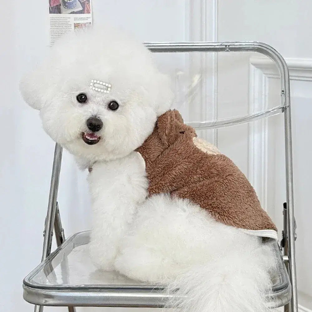 Cute bear dog sweater vest for small dogs and cats, soft warm fleece plush cartoon winter pet clothes