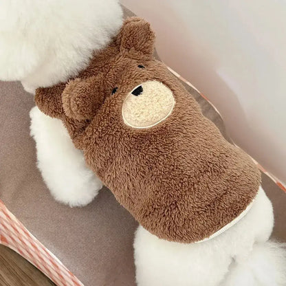 Cute bear dog sweater vest with soft fleece, plush cartoon design for small dogs, cats, puppies and kittens