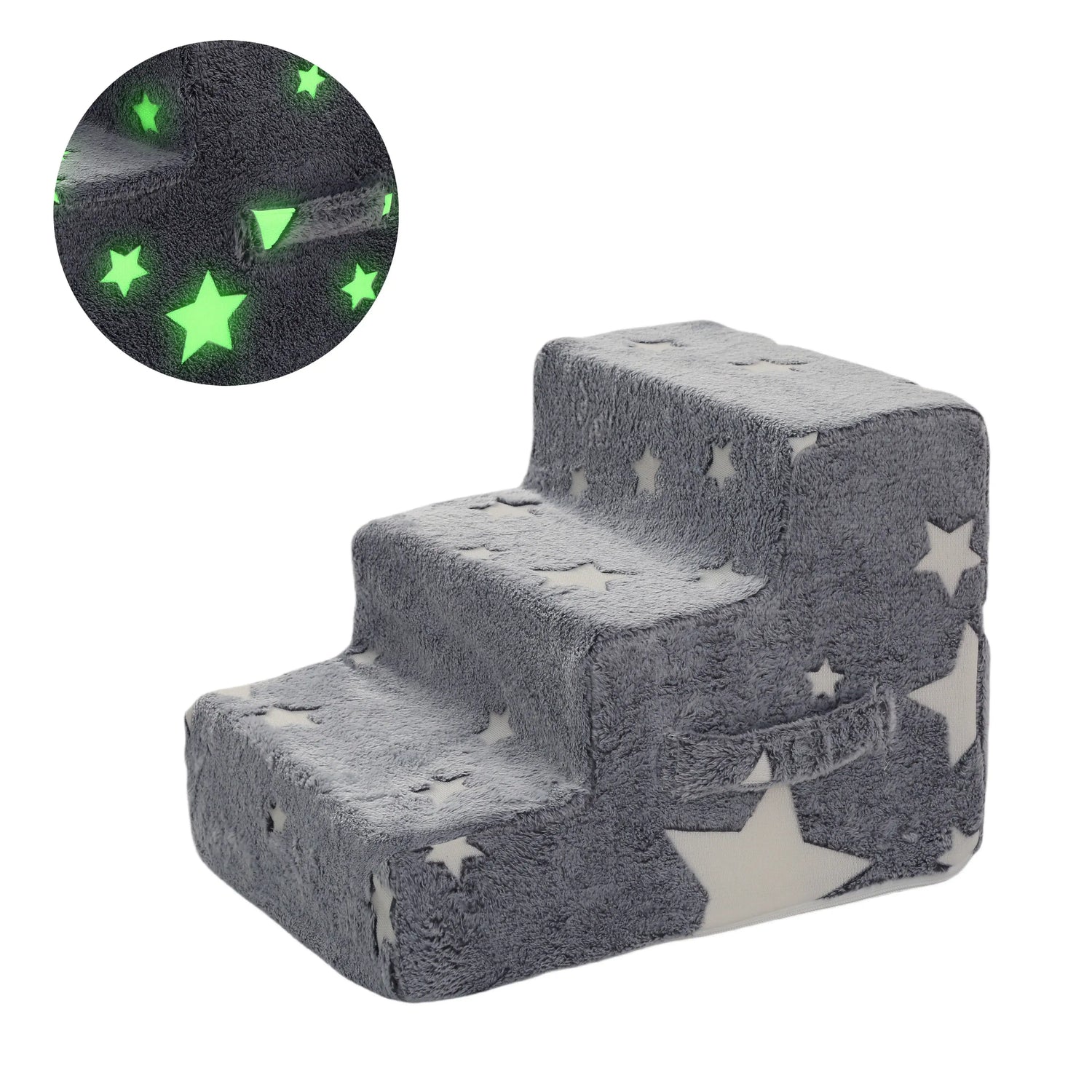 Stairs for Dog Pet Ramp featuring a grey star-patterned design and glow-in-the-dark stars, ideal dog ramp stairs for pets.