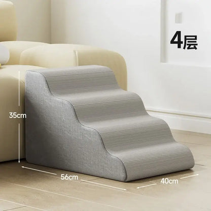 detachable washable dog ramp for small pets in grey color, featuring 4 steps and dimensions 56cm x 40cm x 35cm.