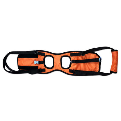 Orange Red dog walking assist harness designed for support and comfort for older or injured dogs.