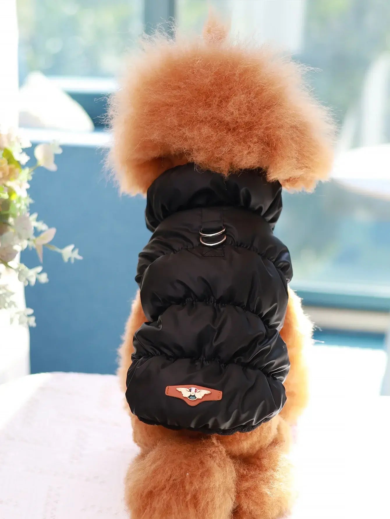 Black dog winter coat for small to medium dogs, 3-layer thick warm autumn/winter pet jacket, solid color polyester