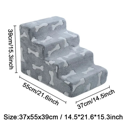 Ladder Dogs safety ramp for medium dogs; pet ramp with bone patterns, 3 steps for elderly dogs beside sofa.