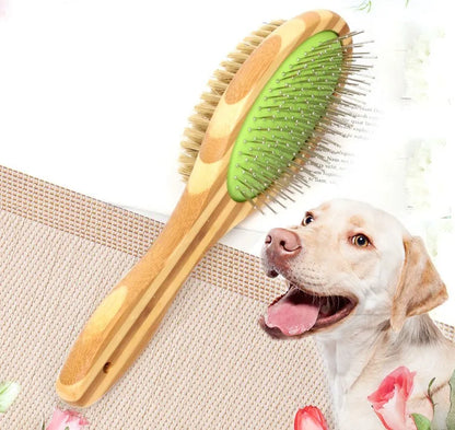 Dog Brush Bamboo Dogs Comb Double-sided Dogs Hair Brush Pet Grooming Massage Comb Stainless Steel Dog Hair Remover Pet Supplies